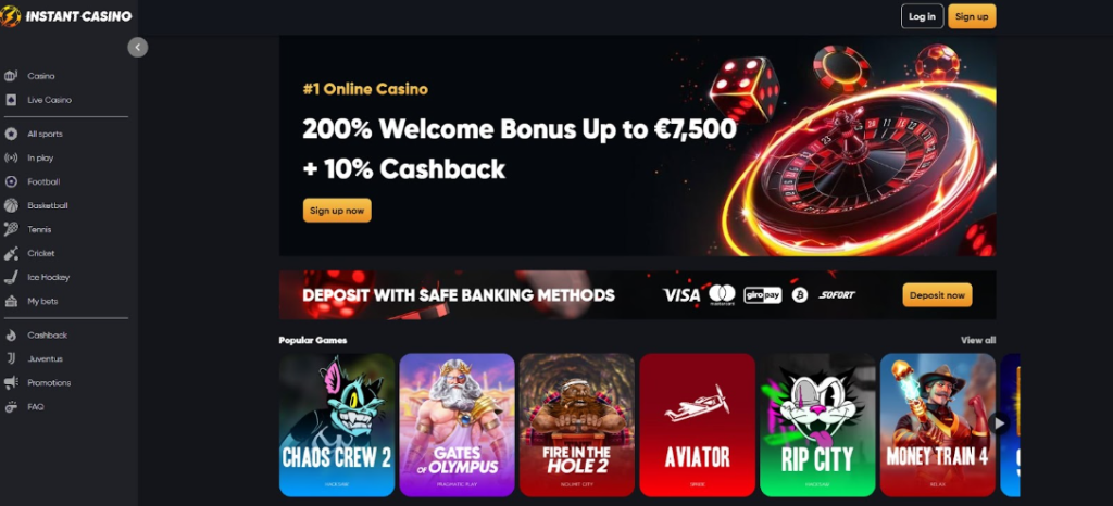 Instant Casino App Bonus Page With €7,500 Offer